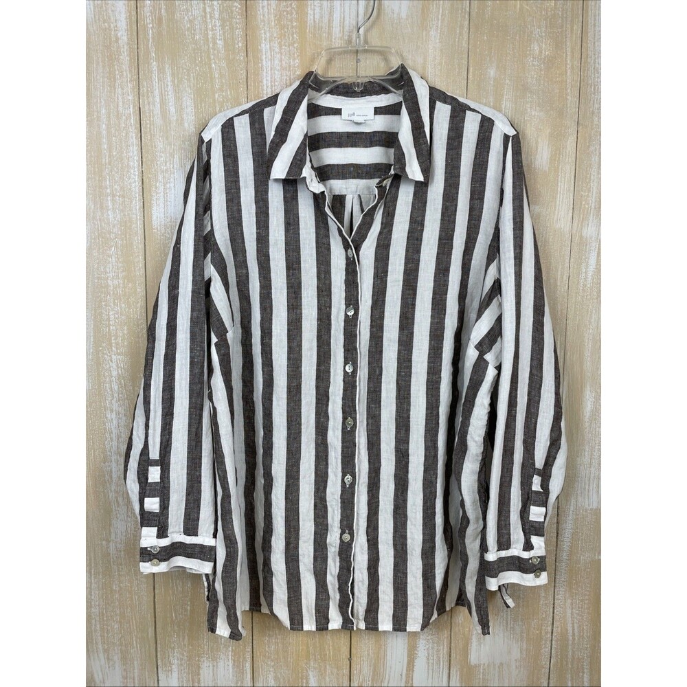 J. Jill Love Linen Women’s XL Gray & White Striped Button-Up Linen Shirt